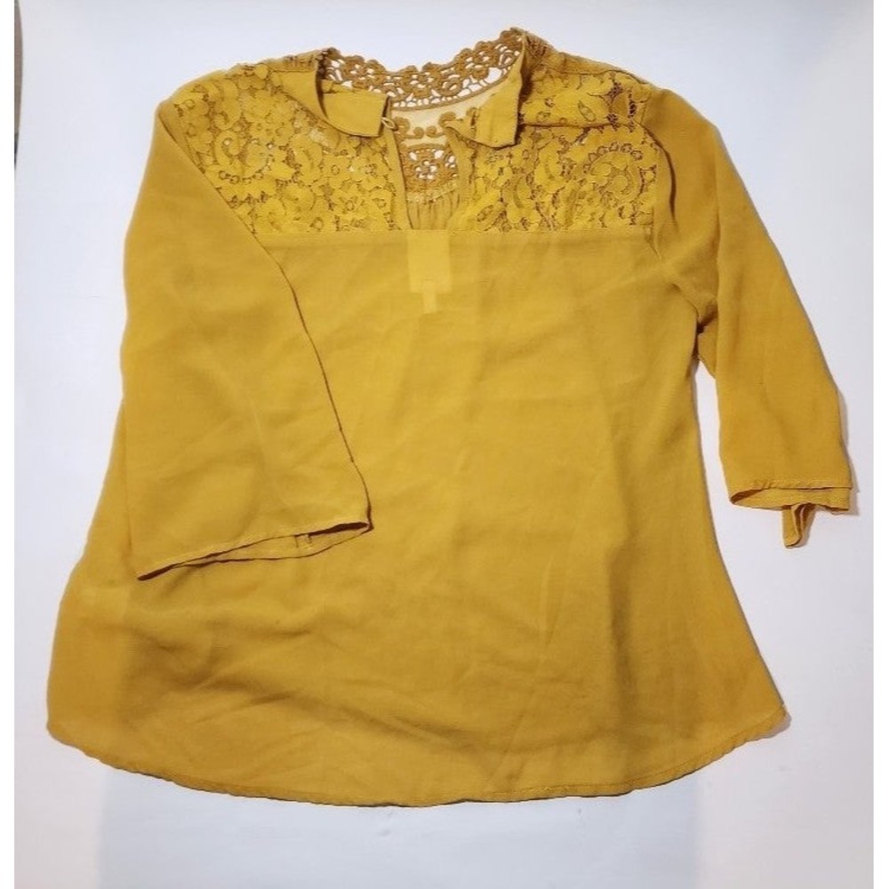 Self Esteem women's gold lace high neck Top size S 3/4 Bell Sleeves